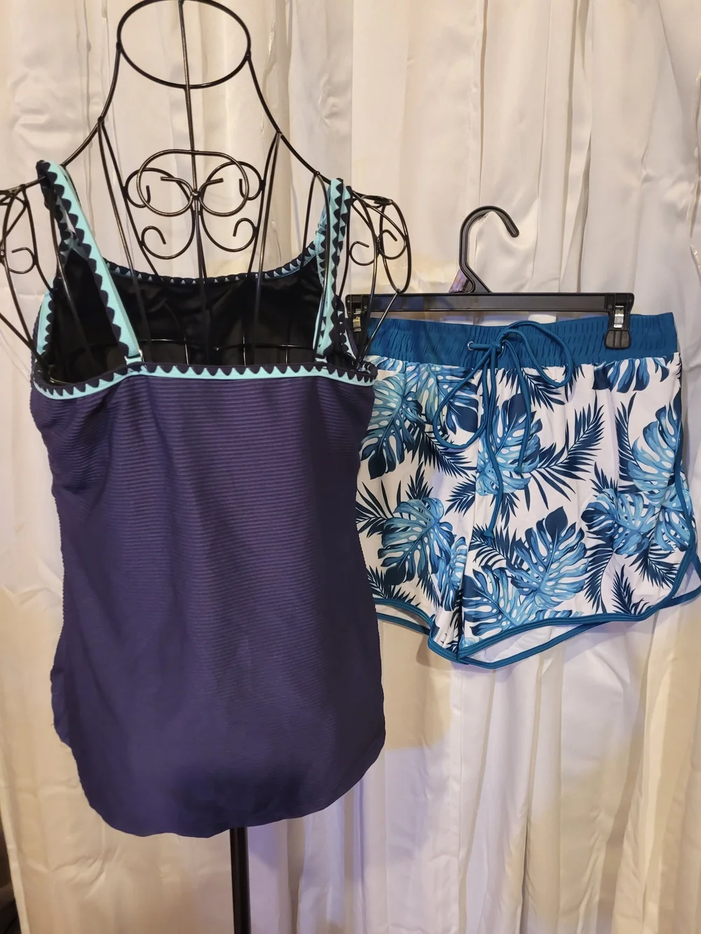 Amazon Navy Tankini Top with Aqua Trim & Blue Tropical Swim Shorts